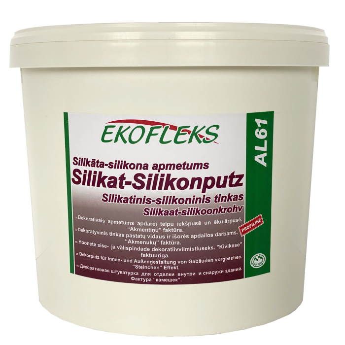 AL61 EKOFLEKS Dek.apmetums, silikāta-silikona bāze "akmentiņš" 1.5mm (bāze) 25kg